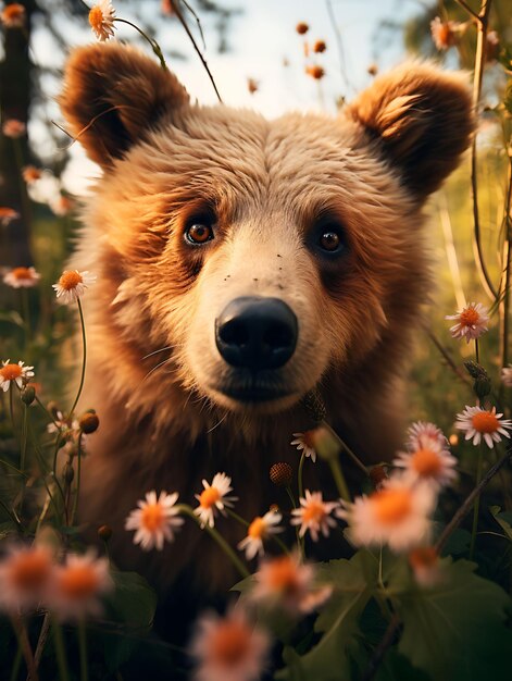 A Close Up of a Curious Bears Snout Covered in Honey in a Fo Hyper Realistic Illustration Photo Art