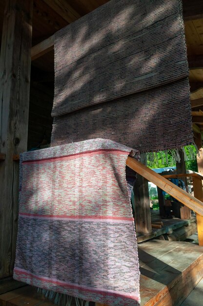 Close-up of curtain on wooden table