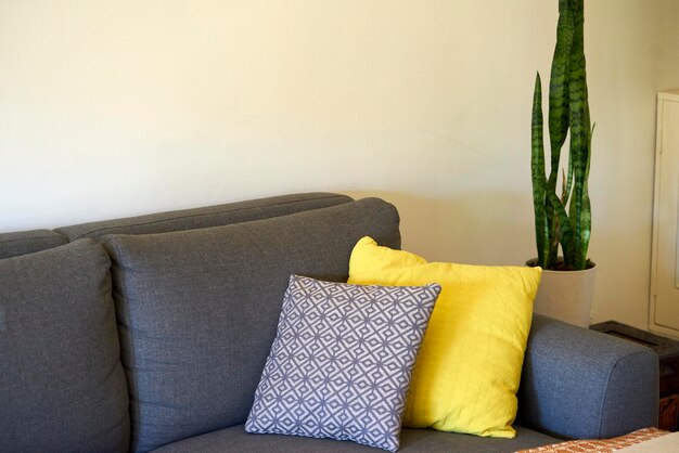 Photo close-up of cushions on sofa at home