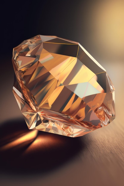 Close up of cut diamond with reflections on brown background created using generative ai technology