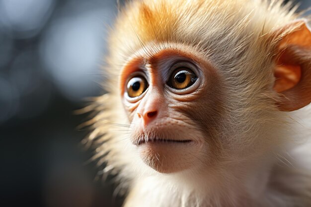 自然の野生生物で可愛い赤ちゃんの猿のクローズアップ