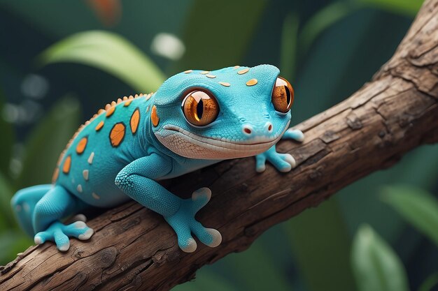 Close up of cute gecko on branch in nature created using generative ai technology