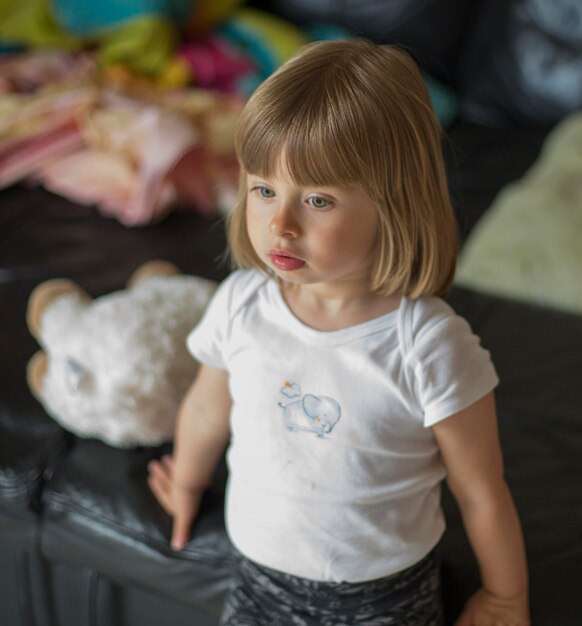 Photo close-up of cute girl at home