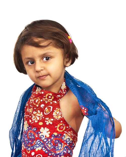 Photo close-up of cute girl standing against white background