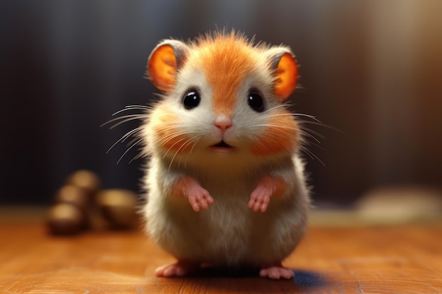 Close up of cute hamster on grey background created using generative ai technology