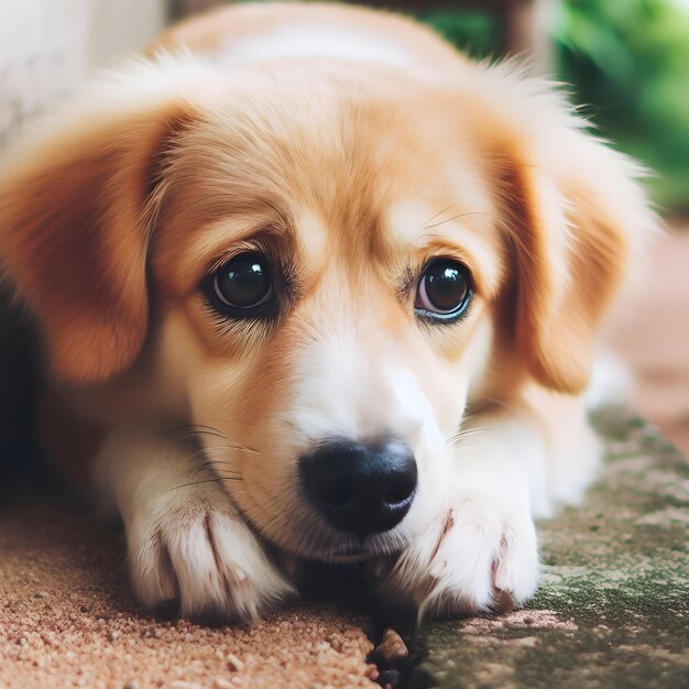 Foto un primo piano di un cagnolino carino e triste