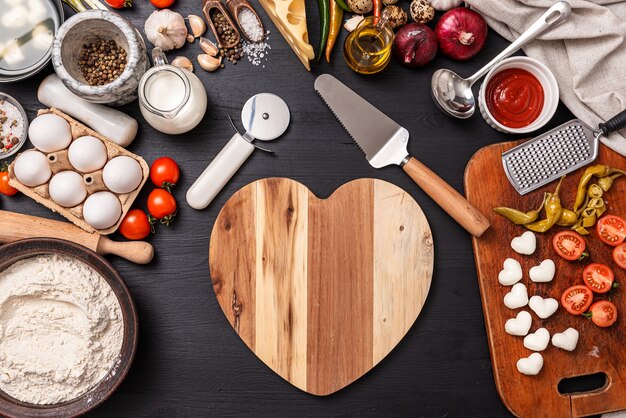 Close up on cutting board and ingredients