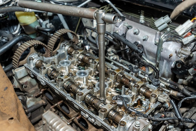 Close up of the cylinder head servicing