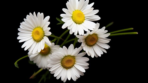 a close up of daisies with a black background