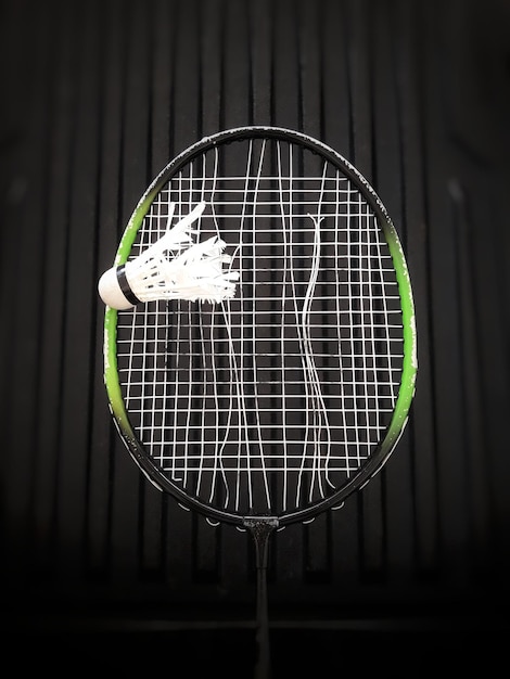 Photo close-up of damaged badminton racket