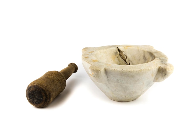 Photo close-up of damaged mortar and pestle