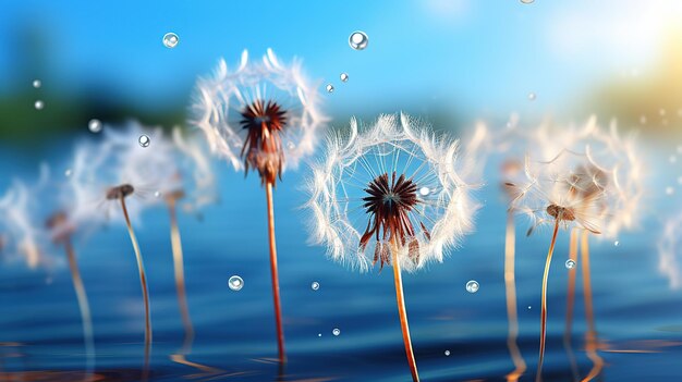 Close up of dandelion spores blowing away