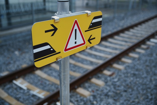 Close up of a danger sign on a railway station