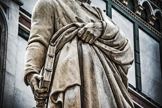 Close up of Dante Alighieri statue in Florence Italy