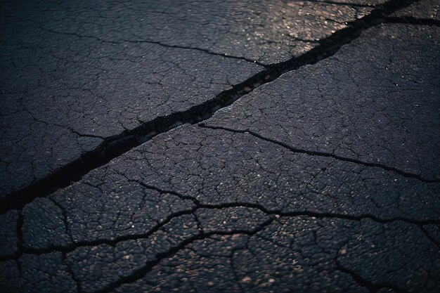 Photo close up dark asphalt crack