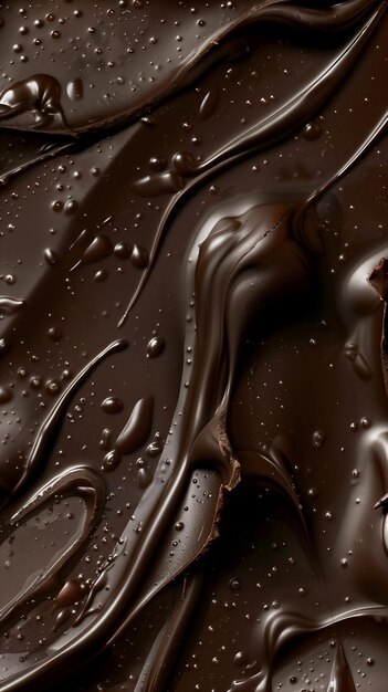 Photo a close up of a dark melted chocolate with chocolate drips on it