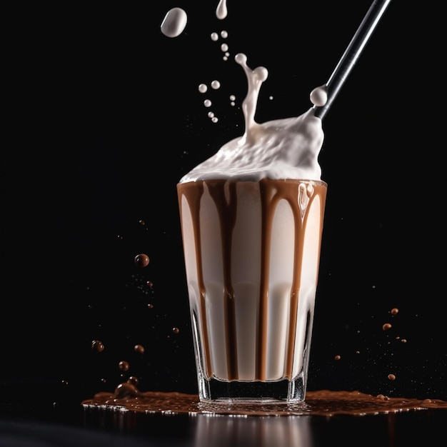 Close up dark minimalist background realistic milk shake