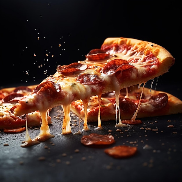 Close up dark minimalist background realistic pizza