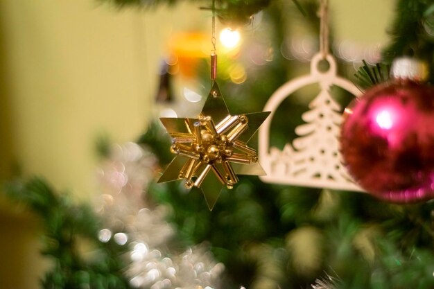 Close-up of decoration on christmas tree