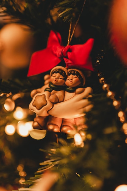 Photo close up of decoration hanging on christmas tree