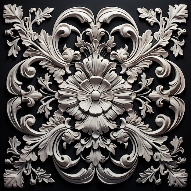 a close up of a decorative design on a black background generative ai