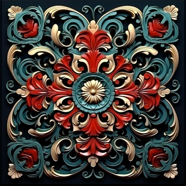 a close up of a decorative design on a black background generative ai