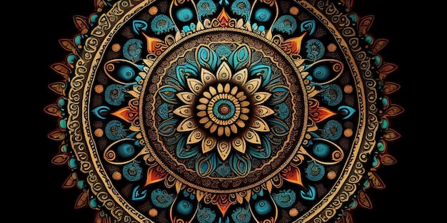 Close up of decorative design on black background generative ai