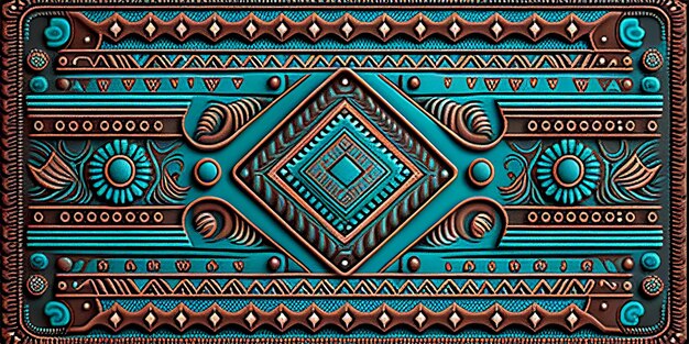 A close up of a decorative design on a blue and brown background generative ai