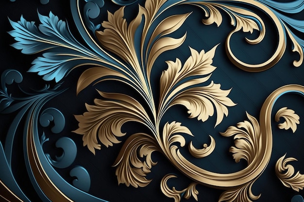 Close up of decorative design with gold and blue generative ai