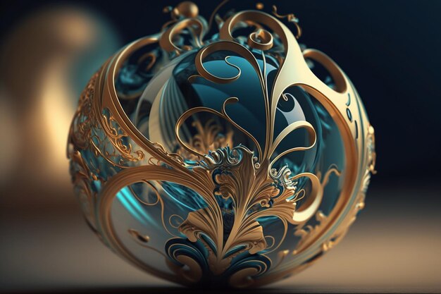 Close up of decorative glass ball with gold foiled design generative ai