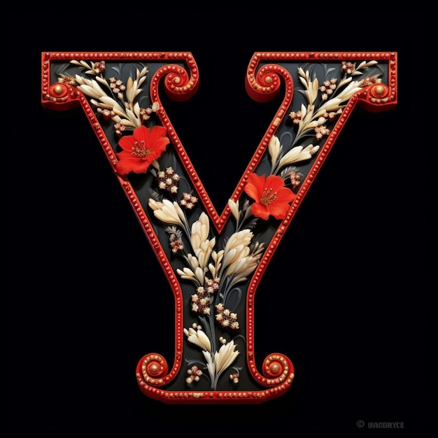 Photo a close up of a decorative letter y with a flower generative ai
