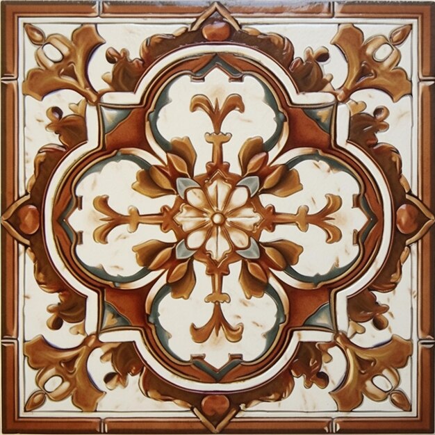 A close up of a decorative tile with a flower design generative ai