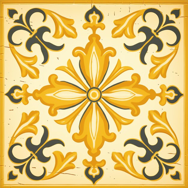 a close up of a decorative tile with a yellow flower generative ai