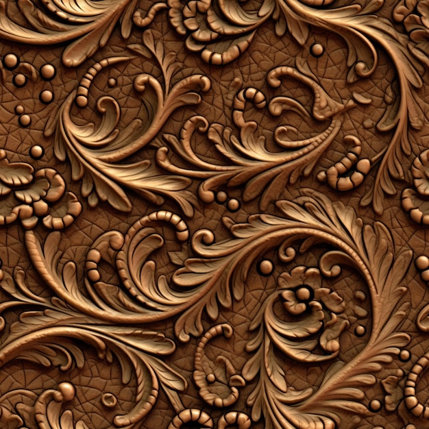 Photo a close up of a decorative wood carving pattern on a wall generative ai