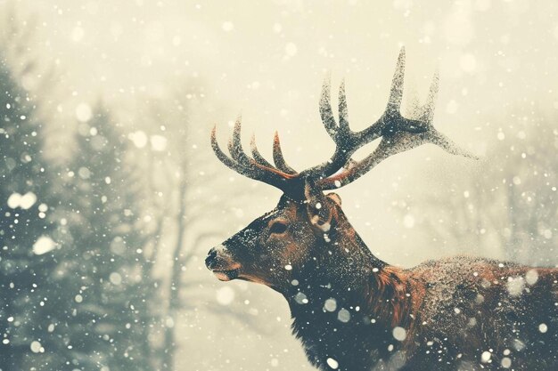 a close up of a deer in the snow