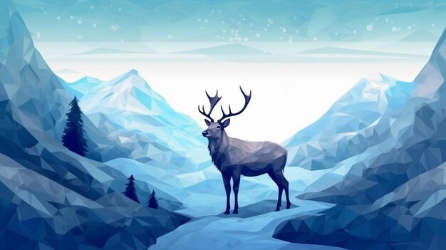 A close up of a deer standing on a snowy mountain generative ai