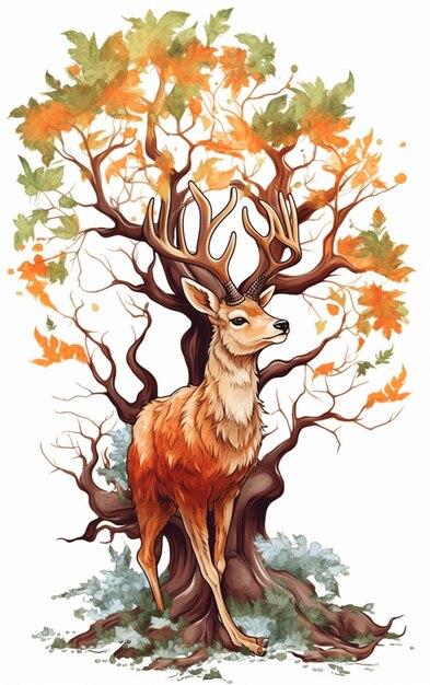 A close up of a deer standing under a tree with leaves generative ai