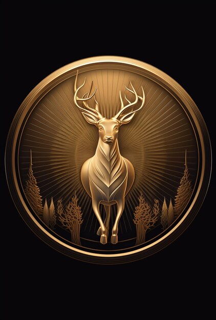 A close up of a deer with a golden frame on a black background generative ai