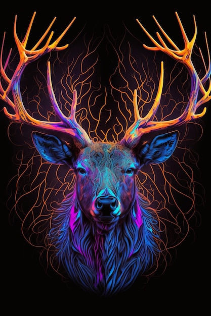 Close up of a deers head on a black background generative ai
