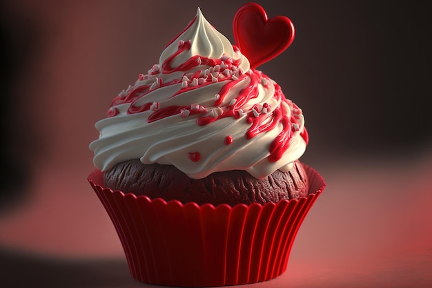 Close up of a delectable cupcake for Valentines Day