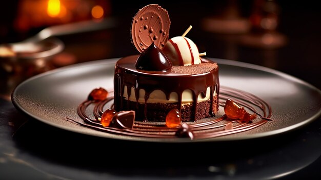 Близкий взгляд на вкусный шоколадный десерт