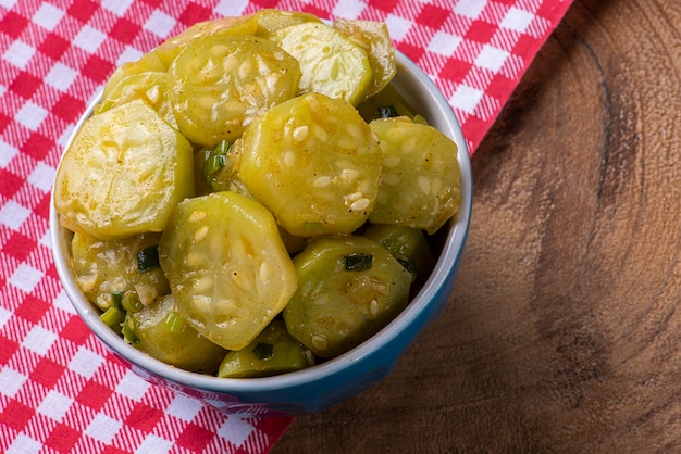 Close up on delicious cooked gherkin dish