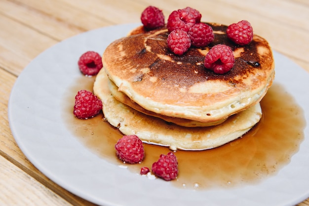 Close up of delicious fluffy pancakes