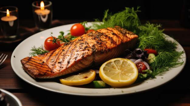 Foto un primo piano del delizioso salmone alla griglia