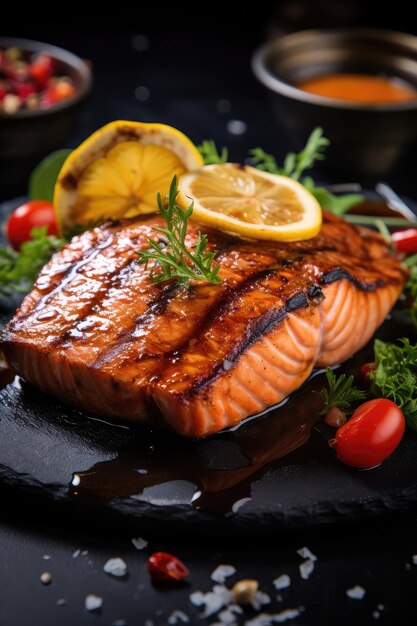 Foto un primo piano del delizioso salmone alla griglia