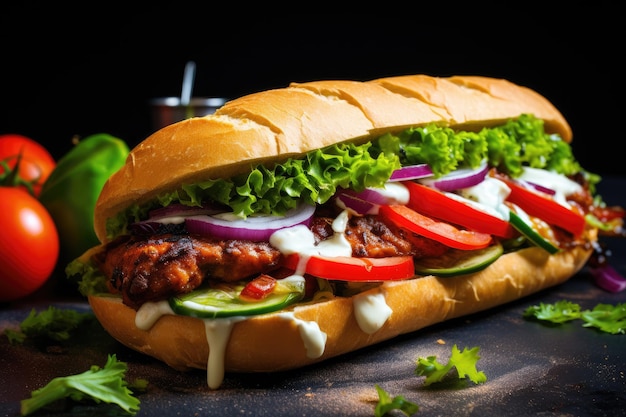 Close up of a delicious kebab sandwich