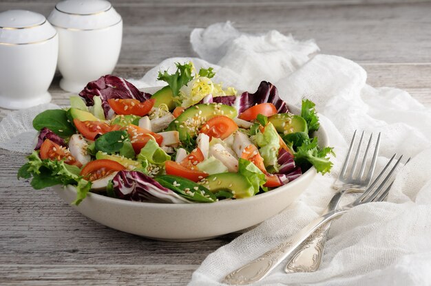 Close up of a delicious light salad ready to be served