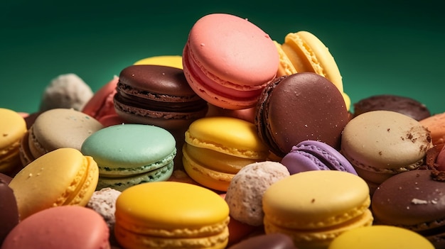 Close up of delicious macaroon desserts in a pile