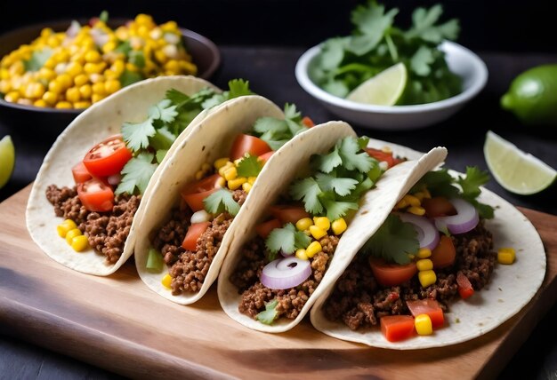 Photo close up on delicious tacos