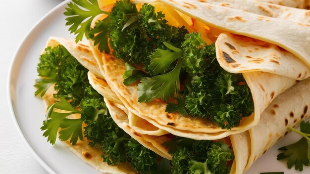 Close up delicious tortilla wraps with parsley